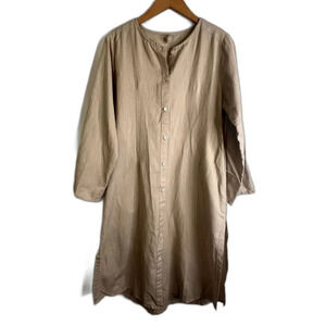 Embellish Brand Khaki Button Front Slit Side Long Sleeve Tunic Dress Size Medium
